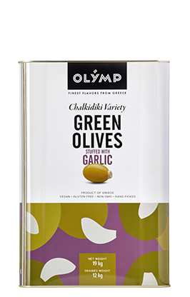 Olymp Green olives stuffed with garlic in brine 19lt