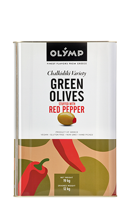 Olymp Green olives stuffed with red pepper in brine 19lt